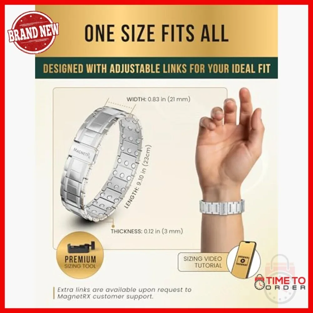 Men's Titanium Magnetic Bracelet Adjustable 9.1 Inch with Fold-Over Clasp